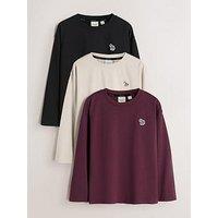 Paul Smith Junior Boys 3 Pack Long Sleeve Stone/Black/Red Signature Tshirts