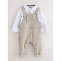 Ted Baker Baby Boys Textured Dungaree And All Over Print Polo Shirt Set - Stone
