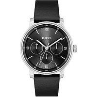 Boss Watches Men'S Contender 44Mm Black Dial Black Leather Strap