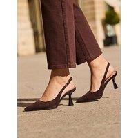 Sosandar Faux Suede Kitten Heel Slingback Court Shoes - Chocolate Brown