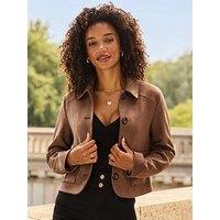 Sosandar Taupe Faux Suede Button Front Jacket - Brown
