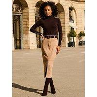 Sosandar Taupe Faux Suede Pencil Skirt - Brown