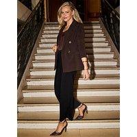 Sosandar Double Breasted Longline Blazer - Chocolate Brown