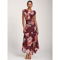 Jolie Moi Asymmetrical Draped Mesh Maxi Dress - Red