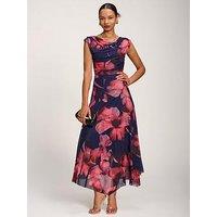 Jolie Moi Asymmetrical Draped Mesh Maxi Dress - Navy
