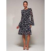 Jolie Moi Long Sleeve Frill Chiffon Knee-Length Dress - Black