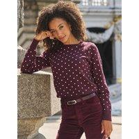 Sosandar Polka Dot Print Crew Neck Jumper - Red