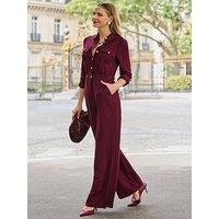 Sosandar Burgundy Button Front Jumpsuit - Red