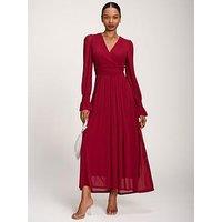 Jolie Moi Long Sleeve Mesh Maxi Dress - Red