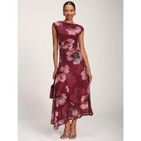 Jolie Moi Asymmetric Draped Mesh Maxi Dress - Red