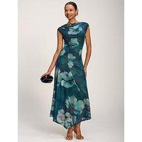 Jolie Moi Asymmetric Draped Mesh Maxi Dress - Green