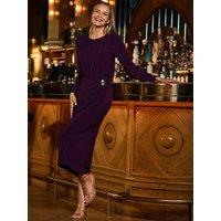 Sosandar Ruched Front Long Sleeve Bodycon Midaxi Dress - Purple