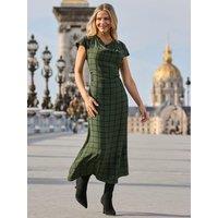 Sosandar Khaki Check Print Cowl Neck Dress - Green