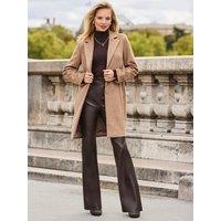 Sosandar Womens Premium Faux Suede Tailored Longline Coat - Brown