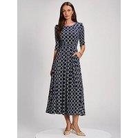 Jolie Moi Printed Jersey Maxi Dress With 3/4 Sleeve - Navy