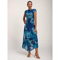 Jolie Moi Asymmetric Draped Mesh Midaxi Dress - Blue