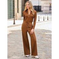 Sosandar Tan Drawstring Wide Leg Trousers - Brown