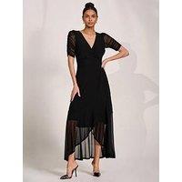 Jolie Moi Ruched Sleeve Mesh Maxi Dress - Black