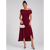 Jolie Moi Draped Jersey Cowl Neck Midi Dress - Red