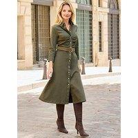 Sosandar Ruched Detail Fit & Flare Midi Denim Shirt Dress - Green