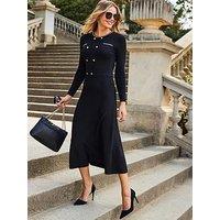 Sosandar Button & Chain Detail Fit & Flare Knitted Midaxi Dress - Black