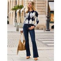 Sosandar Womens Argyle Gold Button Detail Cardigan - Navy