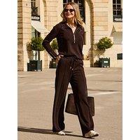 Sosandar Soft Pintuck Wide Leg Trousers - Chocolate Brown