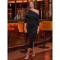 Sosandar Asymmetric Ruched Midi Dress - Black