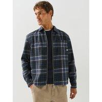 Farah Mens Relaxed Fit Zip Through Checked Overshirt - Navy