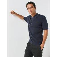 Farah Mens Ribbed Knitted Cotton Regular Fit Polo Shirt - Navy