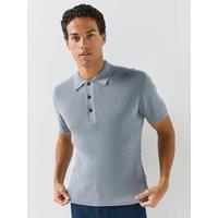 Farah Mens Ribbed Knit Regular Fit Polo Shirt - Blue