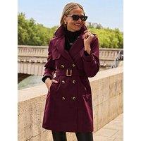 Sosandar Double Breasted Trench Coat With Pockets - Burgundy