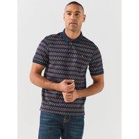 Farah Mens Galen Heavyweight Jacquard Chevron Polo Shirt - Navy