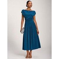 Jolie Moi Women'S Roll Neck Petal Sleeve Midi Dress - Green