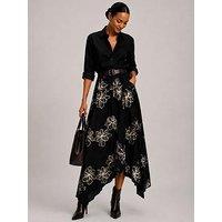 Jolie Moi Women'S Asymmetric Floral Embroidered Midi Skirt - Black