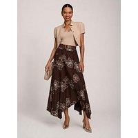 Jolie Moi Asymmetric Embroidered Midi Skirt - Brown
