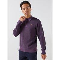Farah Mens Knitted Loose Fit Long Sleeve Polo Shirt - Purple