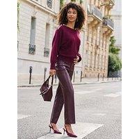 Sosandar Burgundy Cosy Off The Shoulder Jumper With Gold Detail - Red