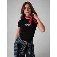 Guess Jeans Womens Slim Fit Stretch Cotton Logo T-Shirt - Black