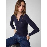 Guess Jeans Long Sleeve Polo Embellished Sweatshirt - Blue