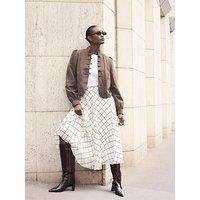 Mint Velvet Checked Print Pleated Hanky Hem Midi Skirt - Cream