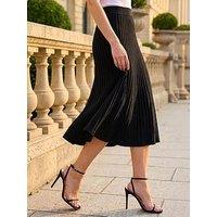 Roman Ribbed Knit Flared Midi Skirt - Black