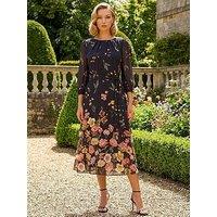 Roman Border Print Pleated Midi Dress