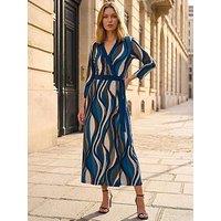 Roman Abstract Wrap Midi Dress