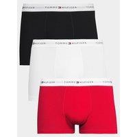 Tommy Hilfiger Mens 3 Pack Stretch Trunks Branded Waistband Underwear - Red