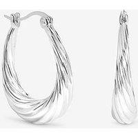 Inicio Silver Textured Large Oval Catch Hoops
