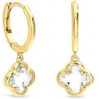Inicio Gold Crystal Clover Charm Huggie Hoops