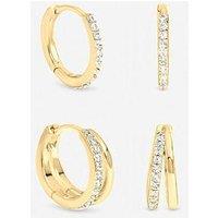 Inicio Gold Polished And Pave Hoops - Pack Of 2
