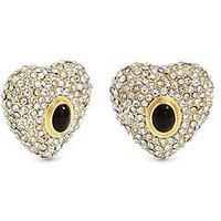 Mood Gold Plated Pave And Jet Stone Heart Stud Earrings