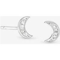 Simply Silver 925 Sterling Silver Mini Pave Crescent Stud Earrings